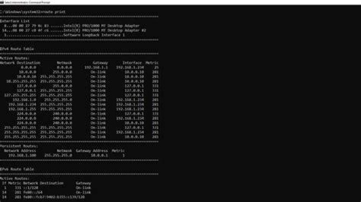 Route Print Command Show Routing Table on Windows
